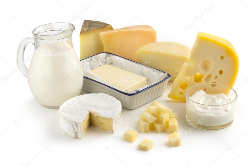 Assortment of dairy products isolated on white background