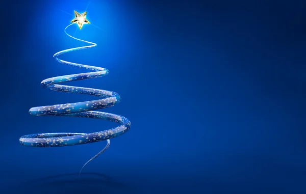 Silhouette of christmas tree in blue background — Stock Photo, Image