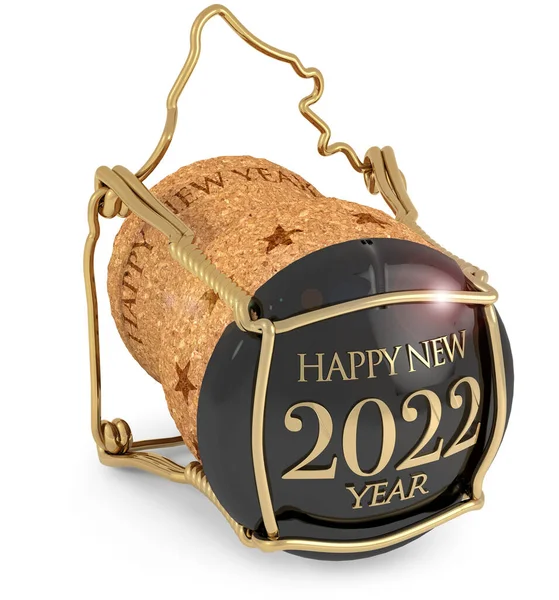 2022年新年香槟瓶盖孤立 3D插图 — 图库照片#