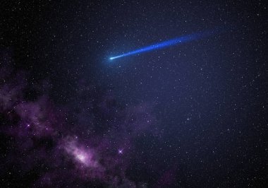 Yıldızlı gece gökyüzünde kayan yıldız ve nebula.