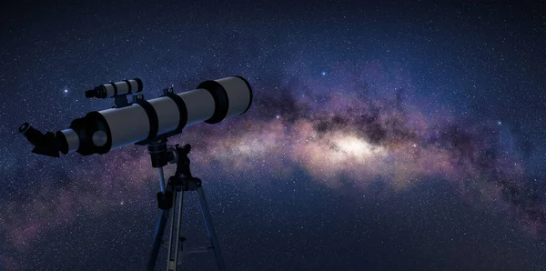 Télescope Pointant Vers Voie Lactée Dans Une Nuit Étoilée Concept — Photo