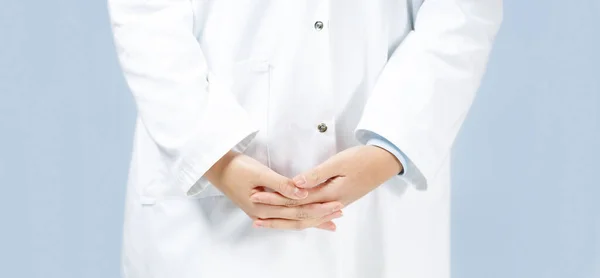 Mid Section Female Doctor Crossed Hands Leaning Belly Standing Isolated — Fotografia de Stock