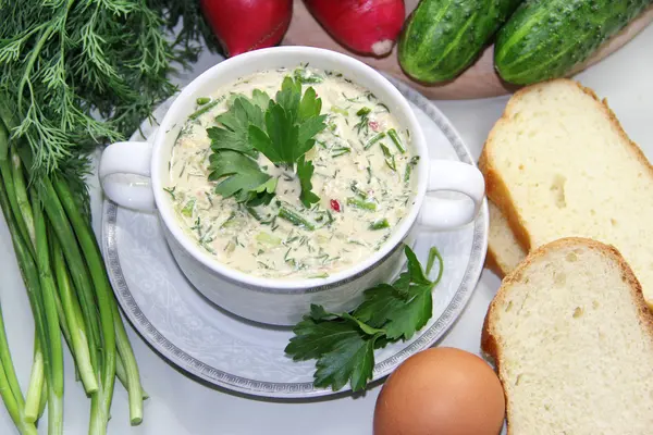 Русский холодный суп - окрошка — стоковое фото