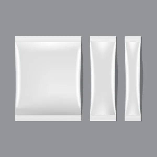 Vector Set of White Blank Sachet Packaging — Stock Vector