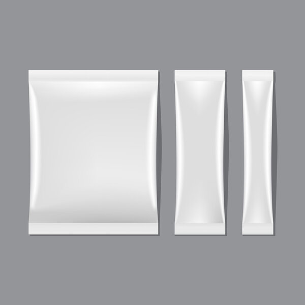 Vector Set of White Blank Sachet Packaging