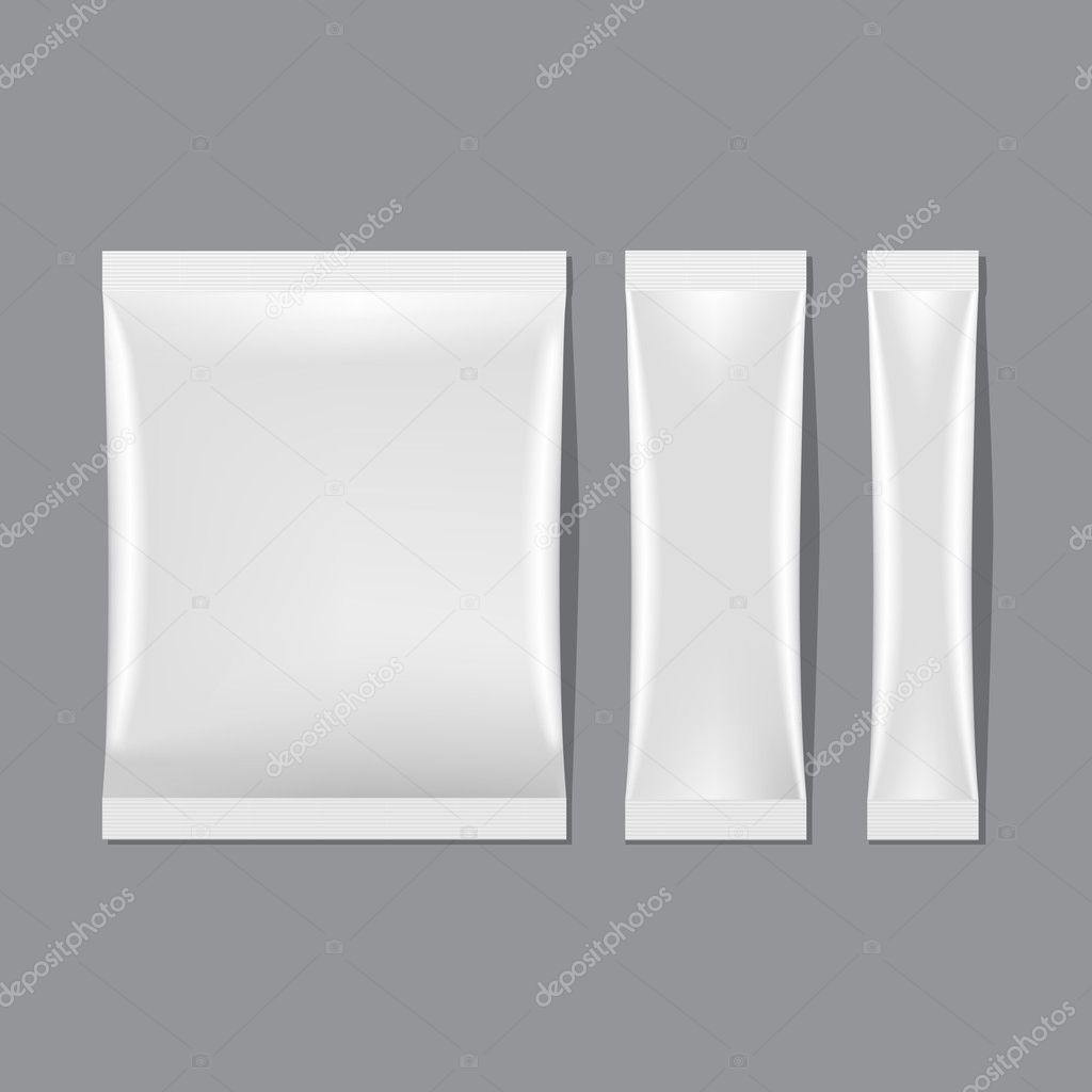 Vector Set of White Blank Sachet Packaging