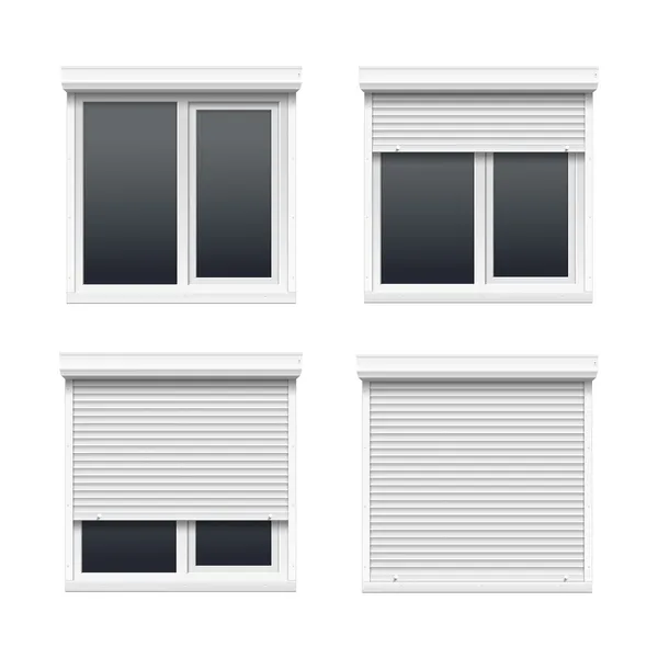Conjunto vectorial de ventanas con persianas enrollables Ilustraciones de stock libres de derechos