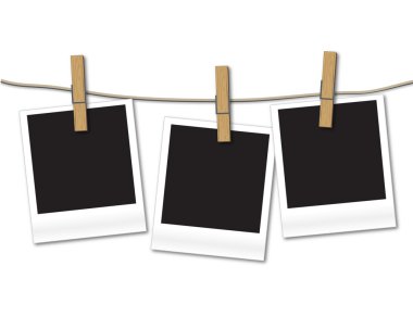 Blank photos hanging on rope clipart