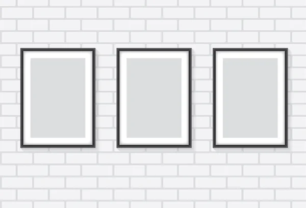 Witte bakstenen muur met frames — Stockvector