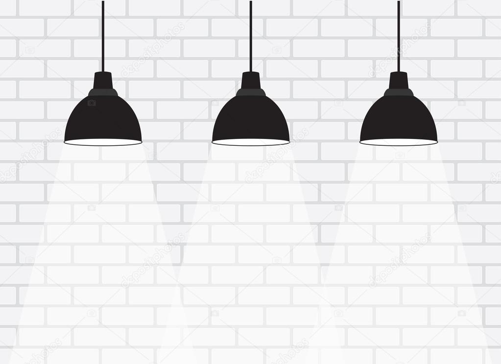 White brick wall with lamps