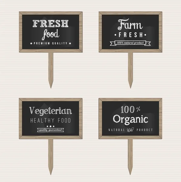 Signos de comida de tiza de madera — Vector de stock
