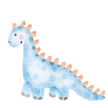 set of childish dinosaur, cute watercolor baby illustration