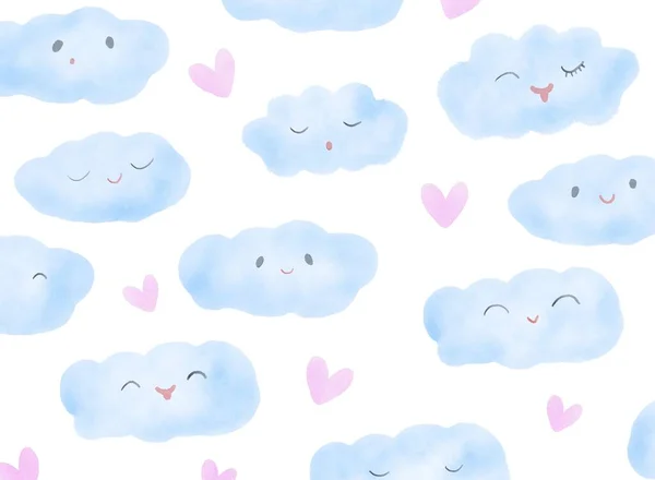 Conjunto Nubes Dibujos Animados Acuarela —  Fotos de Stock