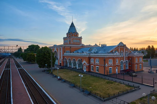Building Railway Station Sunrise Chernihiv Ukraine — стокове фото