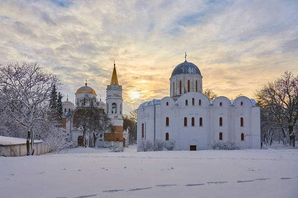 Ancient Ukrainian Churches Winter Beautiful Morning Imagen de stock