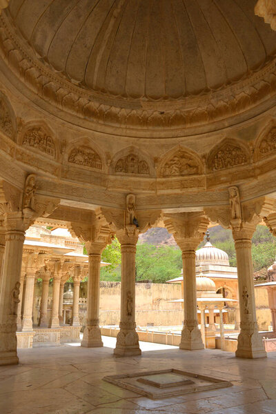 Pillars and archways inside Gator Ki Chhatriyan, Jaipur Rajasthan, India.