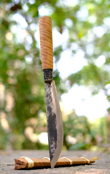 Enep Knife Custom Natural Tiger Pattern Tabaek Wood Casing Old — стоковое фото