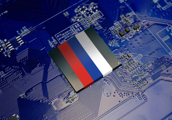 Ryska Flagga Cpu Drift Chipset Dator Elektroniskt Kretskort — Stockfoto