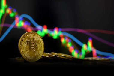 Ticaret şeması arka planında Altın Bitcoin kripto para birimi
