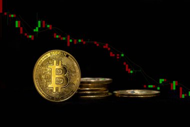 Ticaret şeması arka planında Altın Bitcoin kripto para birimi