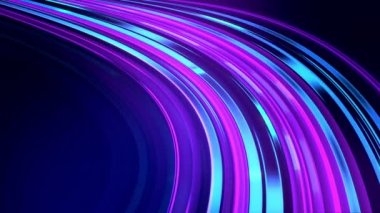 Işık ve çizgiler koyu arkaplanda hızla hareket ediyor ve yol yüzeyine yansıyor. Teknoloji ve bilim.