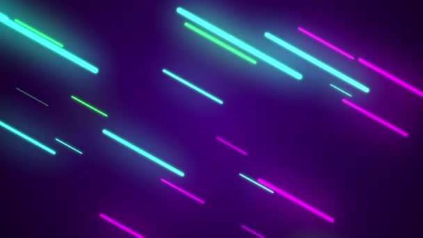 概要画面上を流れる光る斜線の2Dアニメーションの背景 深い青と鮮やかな紫色とピンク — ストック動画