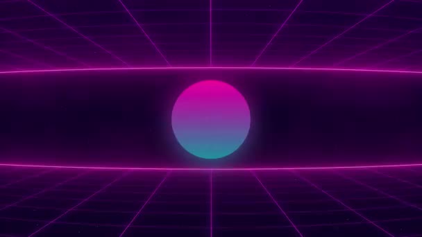 Synthwave wireframe nätet topp och botten 80-talet Retro Futurism Bakgrund 3d illustration gör sömlös loop. — Stockvideo