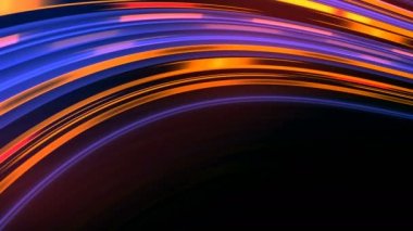 Parlayan neon çizgileri kıvrımlı akıntıda hareket eder. Animasyon. Neon hatlarının kıvrımlı akışı. Parlak çizgilerle enerji akışı