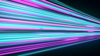 Parlayan neon çizgileri kıvrımlı akıntıda hareket eder. Animasyon. Neon hatlarının kıvrımlı akışı. Parlak çizgilerle enerji akışı