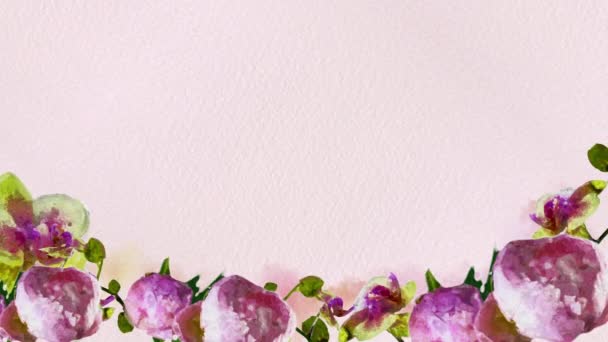 Akvarell virágos keret scrping design fehér háttér. Hurokanimáció. — Stock videók
