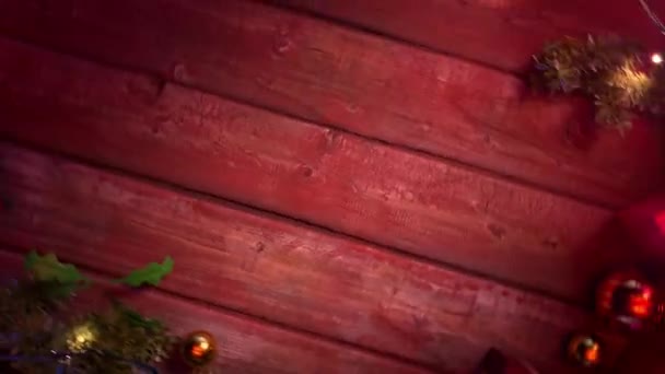 Weihnachts Und Neujahrsgrußkarte Aus Holz Leerraum Für Text Nahtlose Loopings — Stockvideo