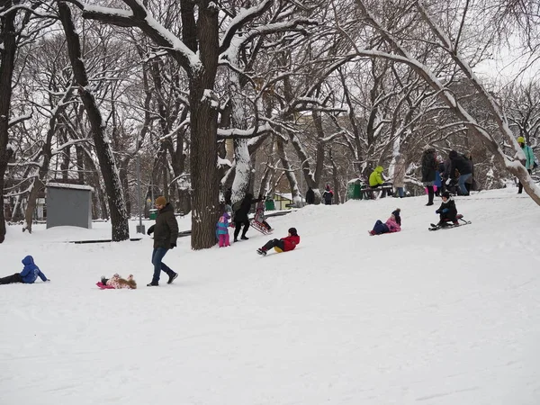 Saratov Russia Jan 2022 Little Girl Rides Ice Slide Next — Stock Fotó