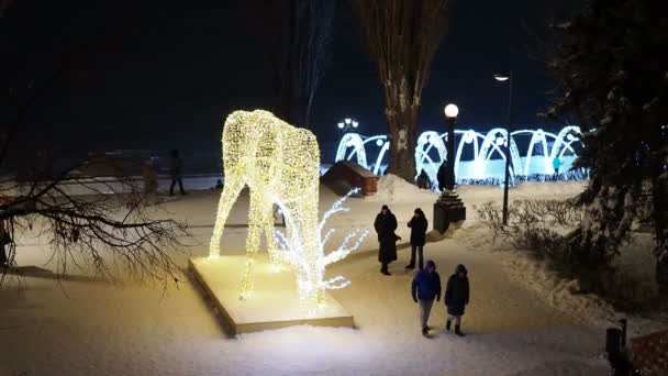 러시아 사라토프, 2022 년 1 월 - 아름다운 크리스마스 장식: 도시 거리에 있는 사슴. — 비디오