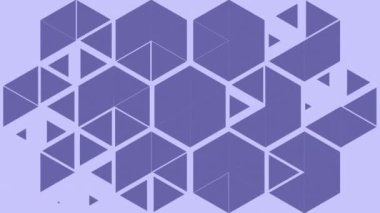 Soyut animasyon deseninde geometrik fayanslar. Çok peri menekşeli çok renkli dinamik mozaik. Düz bir dizaynda hareketli grafik arkaplan