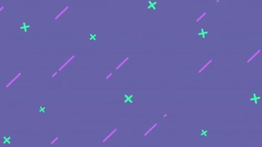 Geometrik karolarla soyut animasyon deseni. Çok peri menekşeli çok renkli dinamik mozaik. Düz bir dizaynda hareketli grafik arkaplan.