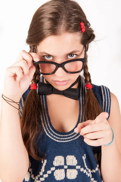 Teenager nerdy girl erzählt jemandem aus lizenzfreie Stockfotos