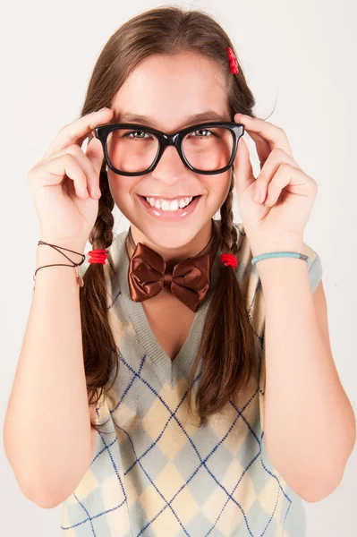 Young nerdy cute girl smiling. — Stock Photo, Image