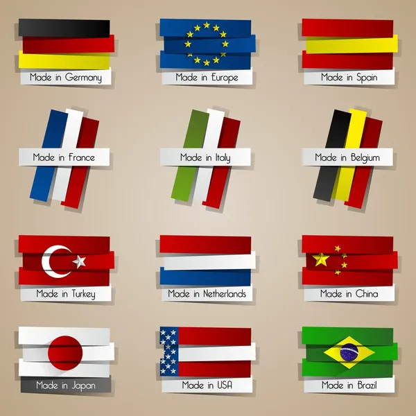 Diferentes países abstratos criativos feitos em crachás —  Vetores de Stock