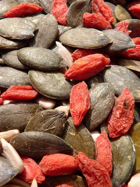 Goji and Green Pumpkin Seeds — Stock Photo, Image