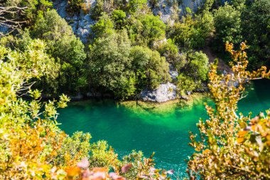 Sentier du garde canal, Quinson, Verdon lower gorge, lake Sainte Croix, Provence, Provence Alpes Cte d'Azur, France 