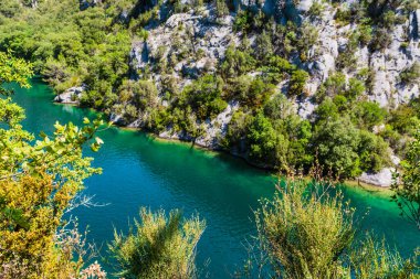 Sentier du garde canal, Quinson, Verdon lower gorge, lake Sainte Croix, Provence, Provence Alpes Cte d'Azur, France 
