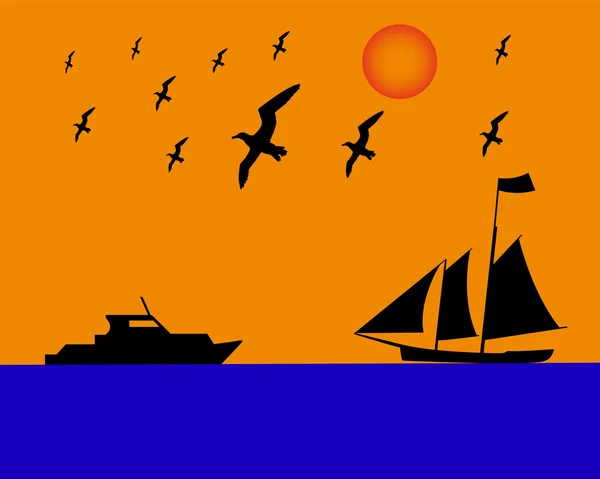 Barco à vela albatrozes — Vetor de Stock