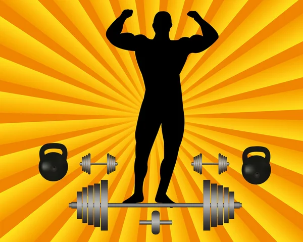 Athlete with a barbell and dumbbell weights — Stock Vector