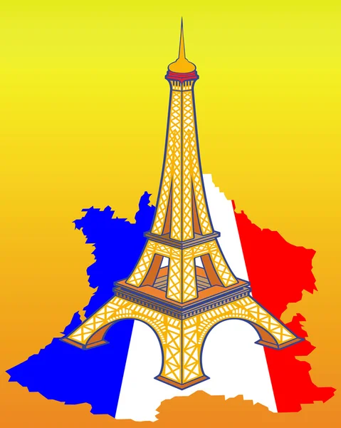 Torre Eiffel sulla mappa di Francia — Vettoriale Stock
