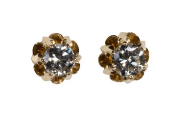 Sarı Altın Elmas Küpeler Beyaz Arkaplanda İzole Edildi