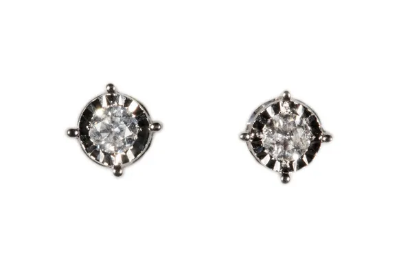 Fehér Aranyból Készült Fülbevalók Természetes Gyémántokkal Fehér Alapon — Stock Fotó