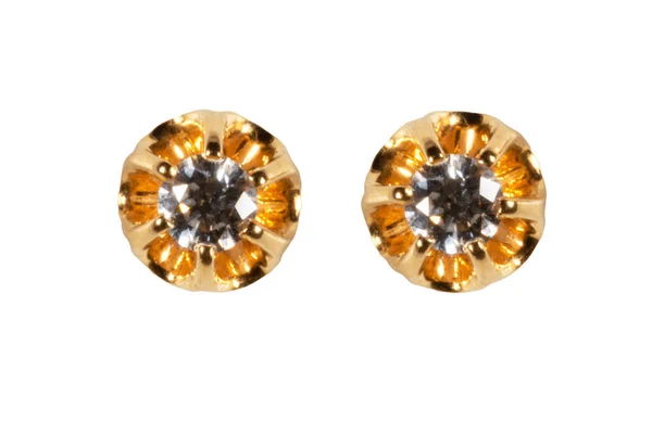 Geel Gouden Diamanten Oorbellen Geïsoleerd Witte Achtergrond — Stockfoto