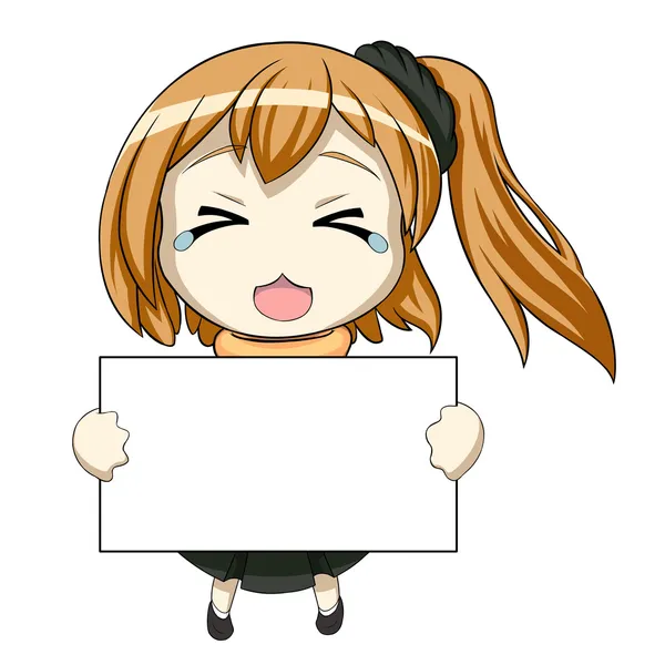 Verlegen chibi met een poster — Stockfoto