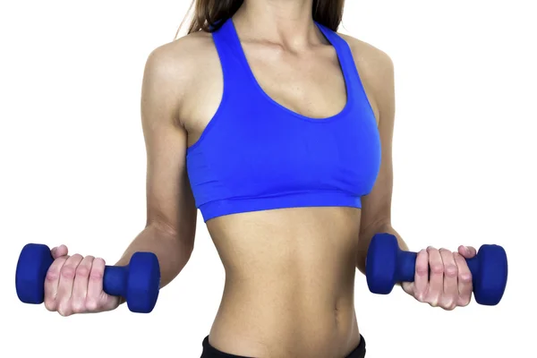 Female torso with weights — Stock Photo, Image