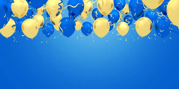 Mavi arka planda izole edilmiş mavi ve altın balonlar. 3d illüstrasyon